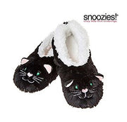 Childrens Animal Snoozies Soft Sherpa Fleece Fluffy Slippers (12-13 UK SMALL, BLACK CAT)