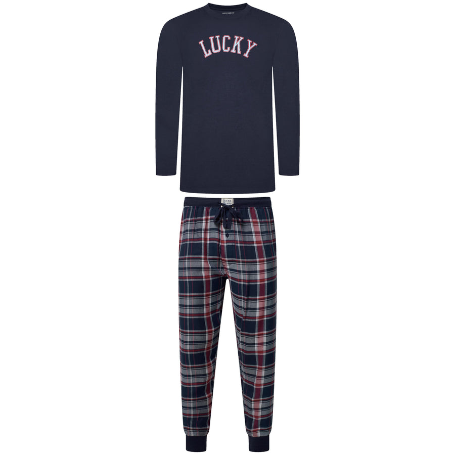Lucky Brand Crew Neck & Closed Hem Flannel Pant Pyjama Set