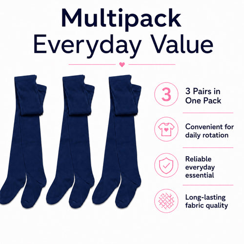 Sock Stack Girls Cotton Lycra Tights 3 Pairs Cotton Rich Back To School Uniform Reinforced Heel Toe Multipack Value