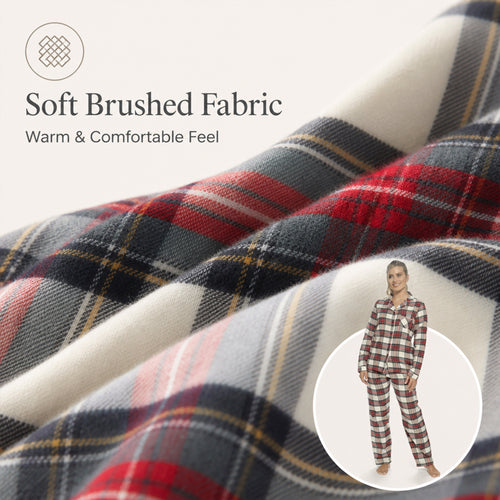 Daisy Dreamer Womens Flannelette Check Pyjama Set Soft Brushed Cotton Easy Care Super Soft Cosy Sleepwear