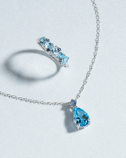 Blue Sapphire & Blue Topaz Pear Cut Pendant Necklace in Sterling Silver