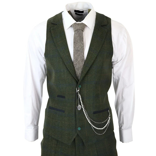STZ71 - Men's 3 Piece Suit Wool Tweed Green Blue Brown Check 1920s Gatsby Formal Dress Suits