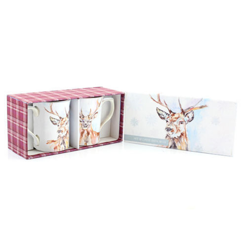Winter Stag Set of 2 China Mugs - Gift Boxed