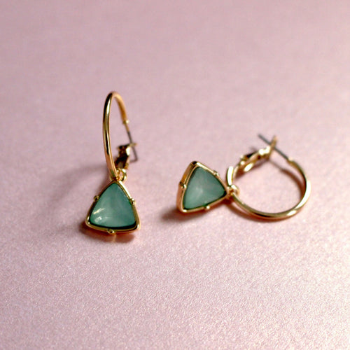 Holly Aqua Gem Charm Gold Hoop Earrings