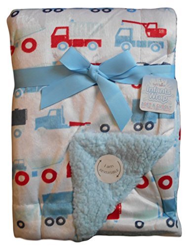 Baby Boys Gorgeous White Blue and Red Trucks and Lorries Reversible Wrap Blanket
