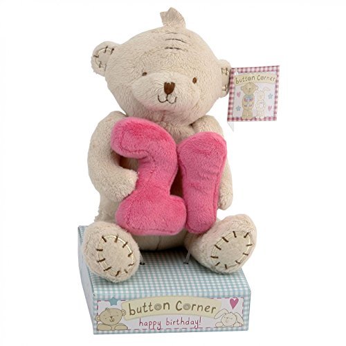 Button Corner Bear Holding Number "21" Birthday Gift Age 21ST