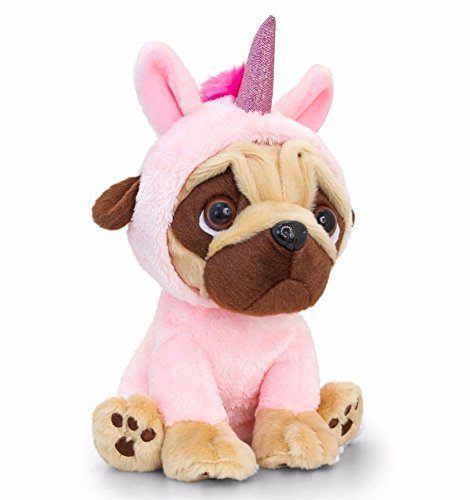 Keel Toys Large Pugsley 20cm Pug Dog in Unicorn Costume Cuddly Soft Toy Teddy Plush (Light Pink)