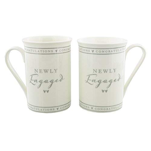 Set of 2 Newly Engaged Fine China Mugs in Gift Box Wedding Engagement