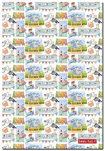 Coastal Seaside Cotton Tea Towel Nautical Beach Theme by Emma Ball