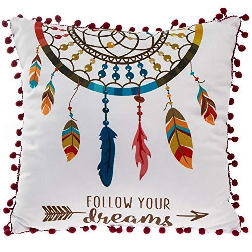 Lesser & Pavey Cushion with Pom Poms - DREAM CATCHER - Follow Your Dreams