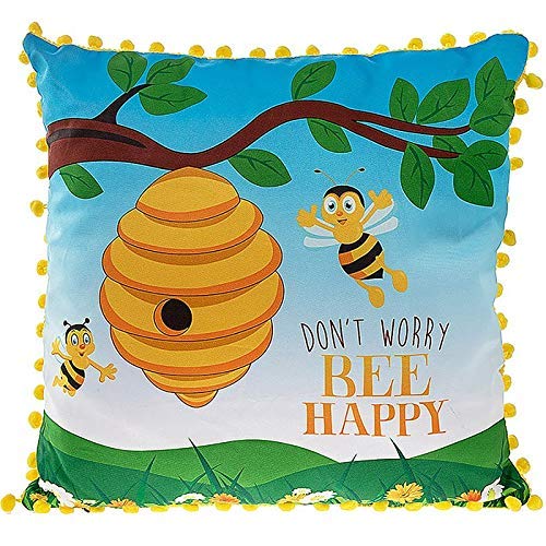 Lesser & Pavey Don't Worry Bee Happy Square Cushion with Yellow Tassels