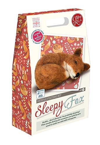 Sleepy Fox Needle Felting Kit Containing 100% Wool, Felting Needles, High Density Sponge, Pipe cleaners and Full Colour Instructions