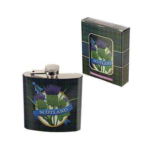 Puckator Scotland Thistle 6oz Hip Flask, Stainless Steel, Multicolour, 11x9x2cm, FLK35