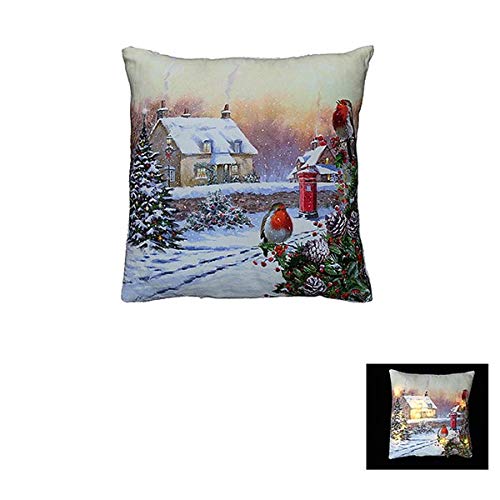 Leonardo Macneil Christmas Robins Winter Scene LED Cushion