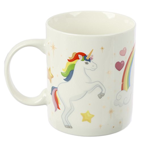 Puckator Mug Unicorn Rainbow Design Porcelain White Red Green Yellow 12 x 8.5 x 9.5 cm