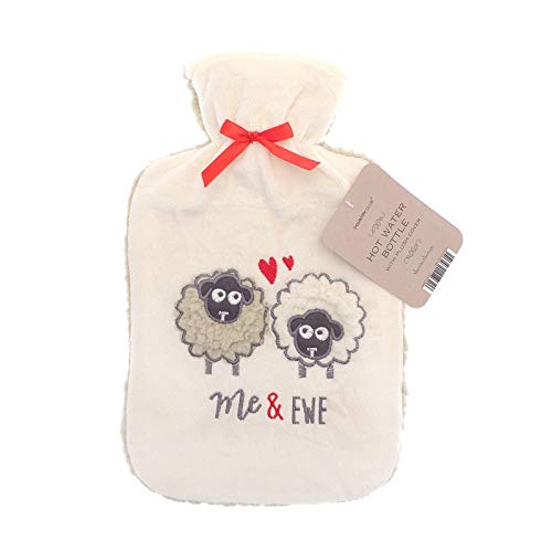 Hot Water Bottle with Removable Soft Warm Plush Sherpa Fleece Cover Natural Rubber Large 2L - Me & Ewe