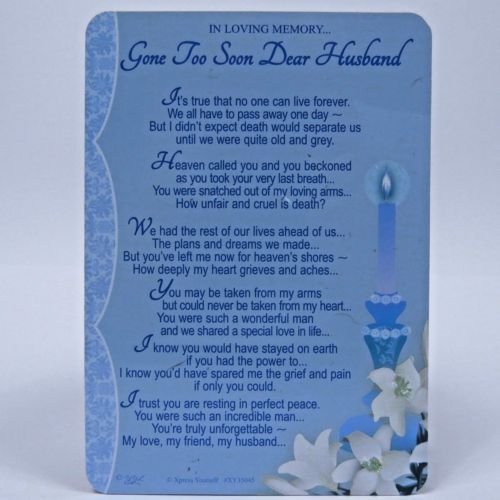In Loving Memory Graveside Bereavement Memorial Card ~ Gone Too Soon Dear Husband