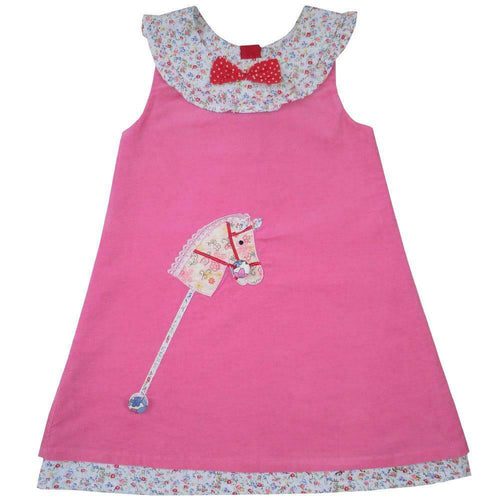 Powell Craft Corduroy Appliqued Hobby Horse design Pink Pinafore dress