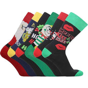Sock Stack 6 Pack Men's Christmas Socks Cotton Rich All Over Holiday Designs Festive