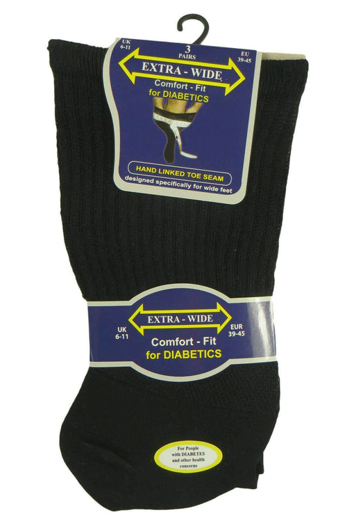 Sock Stack Mens Extra Wide Non-Elastic Diabetic Socks Black UK 6-11 6 Pack Cotton Rich Multipack Value