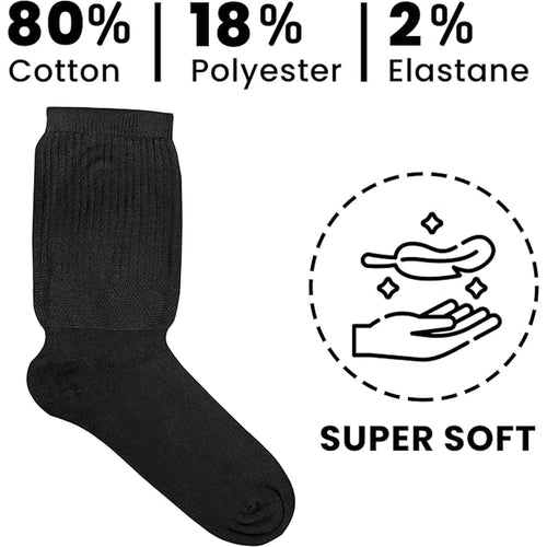 Sock Stack Mens Extra Wide Non-Elastic Diabetic Socks Black UK 6-11 6 Pack Cotton Rich Multipack Value