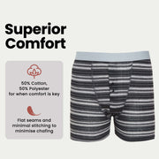Sock Stack Boxer Shorts 6 Pack Striped Cotton Blend Stretch Men's Underwear Black Grey Cotton Rich Stretch Comfort Fit