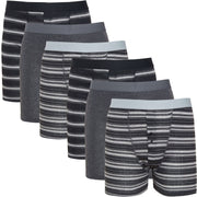 Sock Stack Boxer Shorts 6 Pack Striped Cotton Blend Stretch Men's Underwear Black Grey Cotton Rich Stretch Comfort Fit