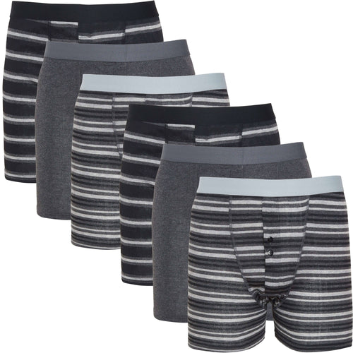 Sock Stack Boxer Shorts 6 Pack Striped Cotton Blend Stretch Men's Underwear Black Grey Cotton Rich Stretch Comfort Fit