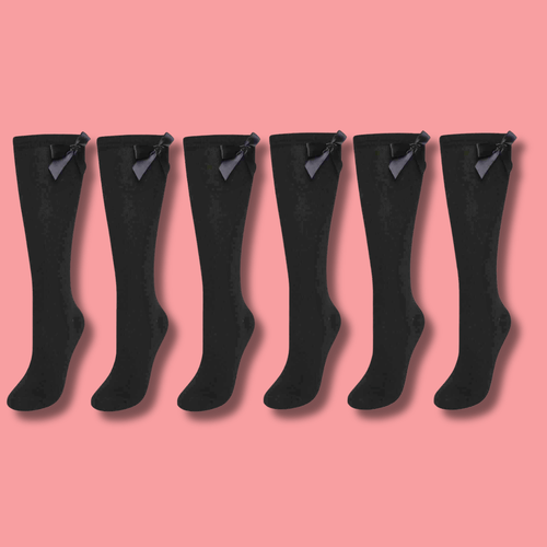 Sock Stack 6 Pairs Girls Knee High Socks With Ribbon Bows Cotton Rich For Uniforms Ages