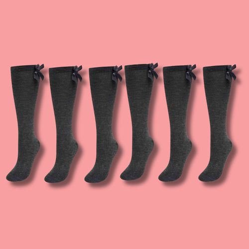 Sock Stack 6 Pairs Girls Knee High Socks With Ribbon Bows Cotton Rich For Uniforms Ages