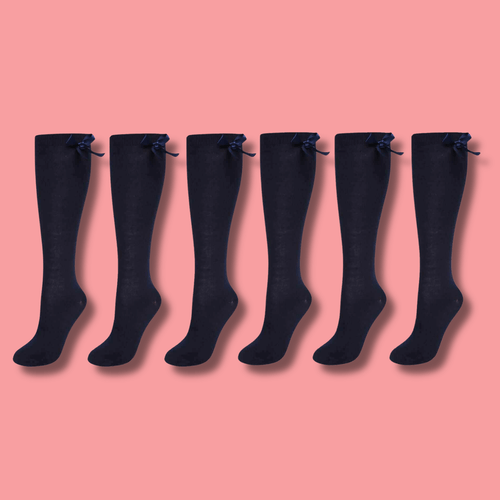 Sock Stack 6 Pairs Girls Knee High Socks With Ribbon Bows Cotton Rich For Uniforms Ages