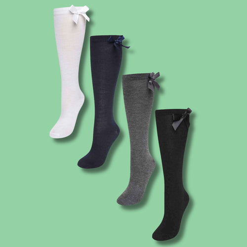 Sock Stack 6 Pairs Girls Knee High Socks With Ribbon Bows Cotton Rich For Uniforms Ages