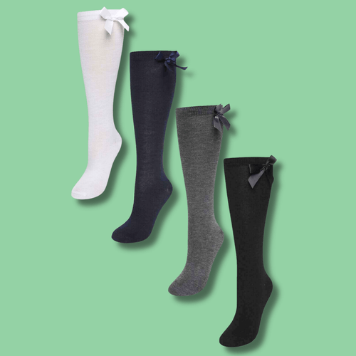 Sock Stack 6 Pairs Girls Knee High Socks With Ribbon Bows Cotton Rich For Uniforms Ages