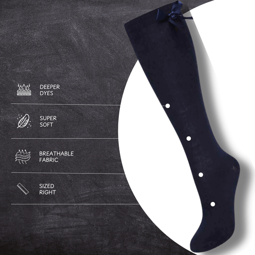Sock Stack 6 Pairs Girls Knee High Socks With Ribbon Bows Cotton Rich For Uniforms Ages