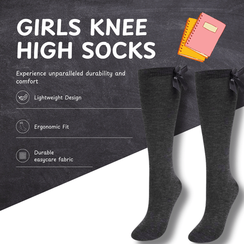 Sock Stack 6 Pairs Girls Knee High Socks With Ribbon Bows Cotton Rich For Uniforms Ages