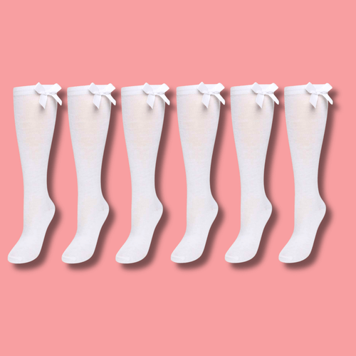 Sock Stack 6 Pairs Girls Knee High Socks With Ribbon Bows Cotton Rich For Uniforms Ages