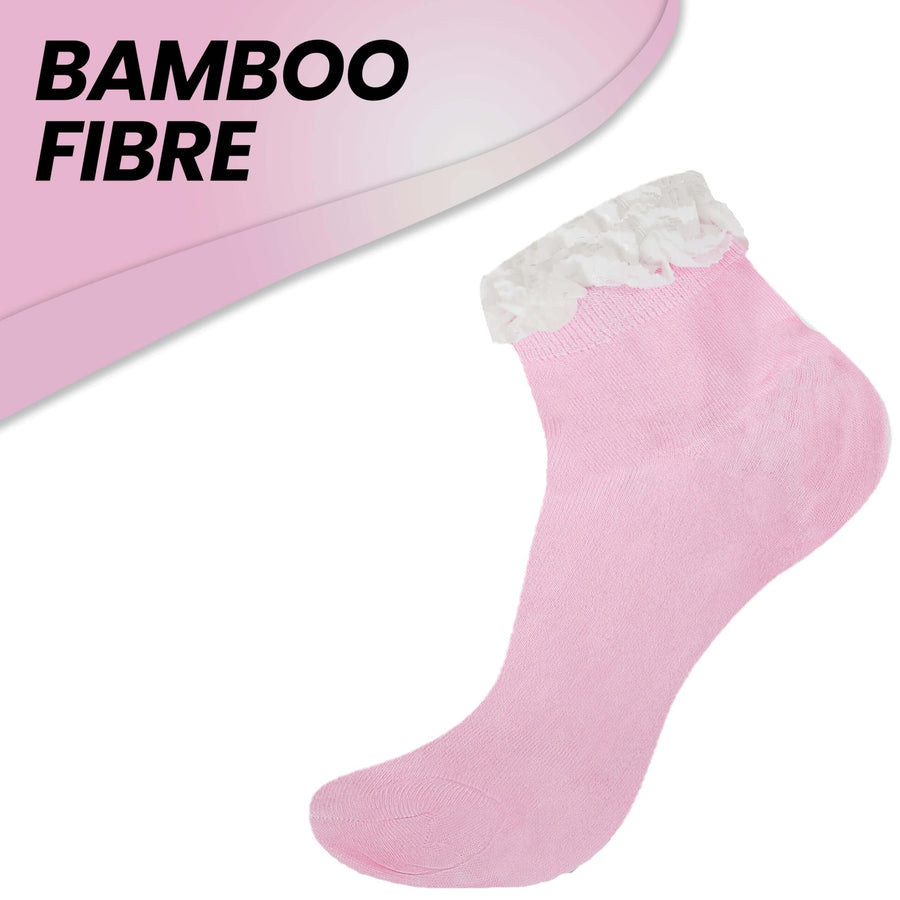 Sock Stack Ladies Bamboo Lace Socks 6 Pairs Ultra Soft Antibacterial Moisture-Wicking