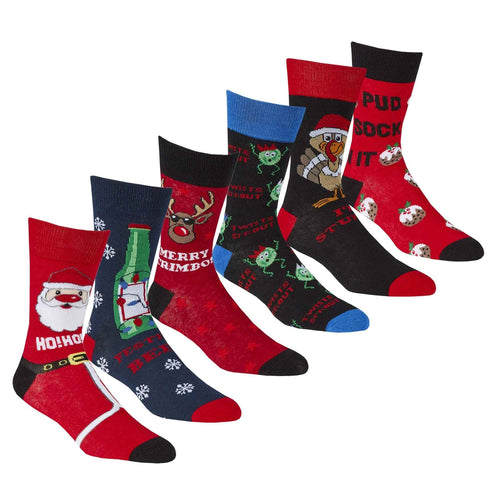 Sock Stack Men's Christmas Socks Pack Of 6 Pairs Cotton Rich Festive Novelty Santa