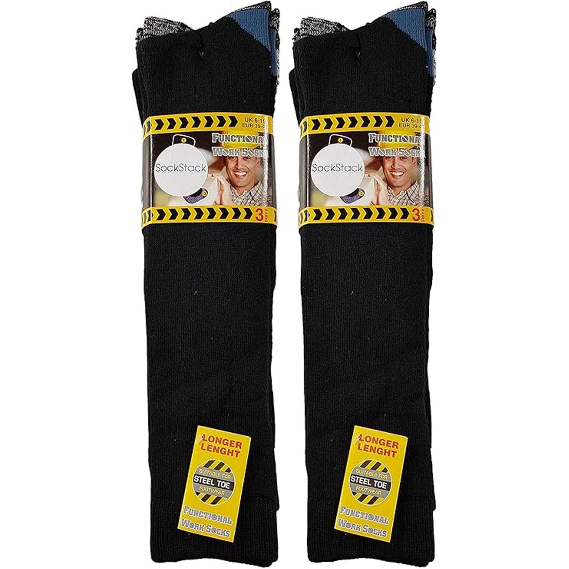 Sock Stack Men's Knee-Length Work Boot Socks 6 Pairs UK 6-11 EUR 39-45 Comfort Cuff Breathable Everyday