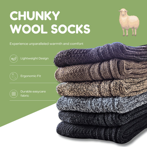 Sock Stack Men's Ultra Chunky Wool Thermal Socks 6 Pairs UK 6-11 EU 39-45 Assorted