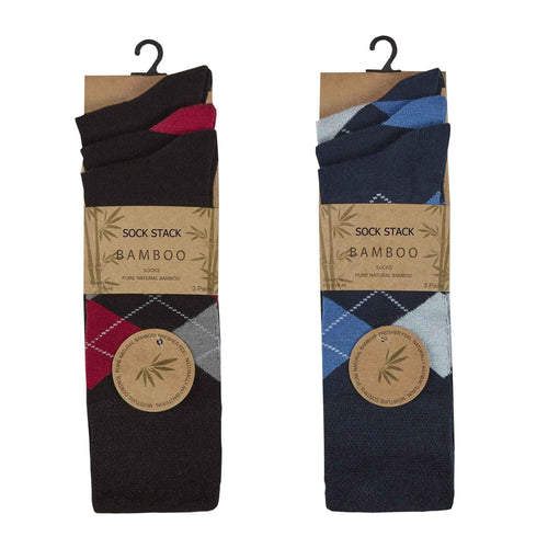 Sock Stack Men's Bamboo Argyle Stripe Socks 6 Pairs Breathable Moisture-Wicking Anti-Odor