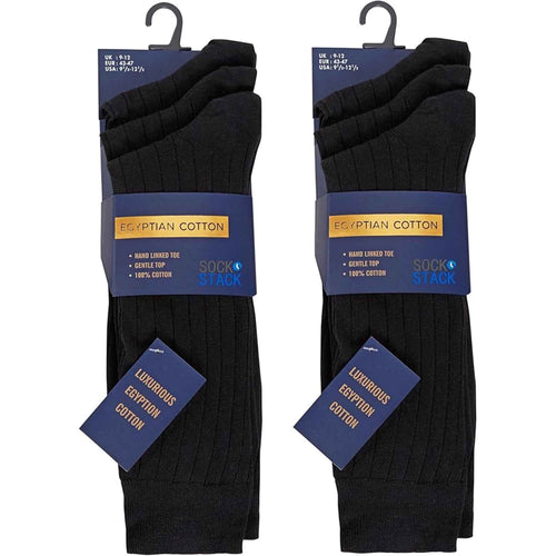 Sock Stack Men's Egyptian Cotton Dress Socks 6 Pairs Ribbed Formal And Casual UK 6-8