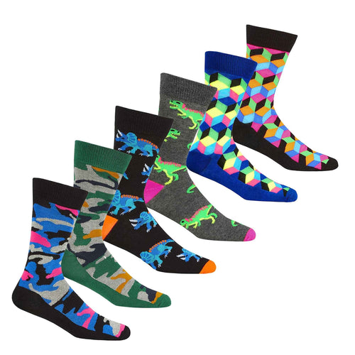 Sock Stack Men's Novelty Cotton Rich Socks 6 Pairs Breathable with Sculpted Heels UK 6-11