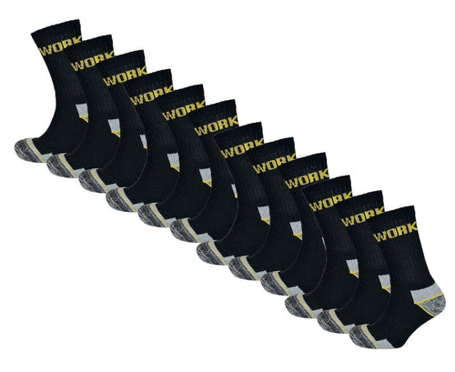 Sock Stack Mens Heavy Duty Work Socks 6 Pairs Cushion Sole Reinforced Toe And Heel Black Cotton Rich Everyday Comfort Pack
