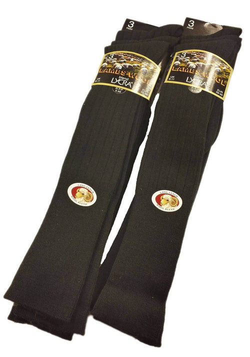 Sock Stack Men's Wool Knee High Hiking Socks Cushioned Arch Support 6 Pairs Black Durable