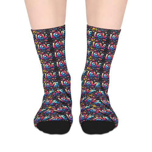 One Love Colorful Love Pattern Mid-Length Socks - Fun & Playful Gift for Any Occasion