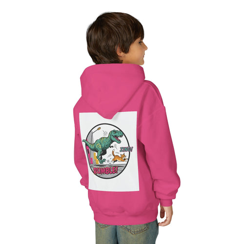 T-Rex Chase Dino Rumble Youth Hoodie | Dinosaur Graphic Sweatshirt