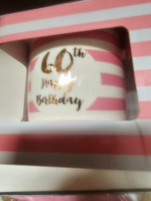 happy birthday striped 60 th  boxed mug