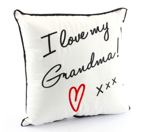 I Love My Grandma Black and White Novelty Embroidered Cushion
