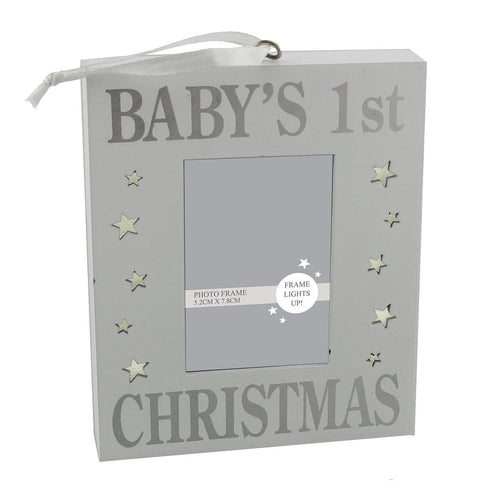Silver Sparkle Light Up Baby's 1st Christmas Photo Frame